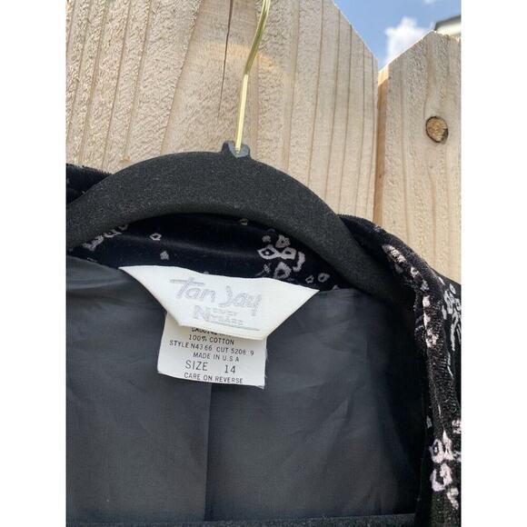 Vintage Tan Jay‎ Velour Open Jacket Black Floral size 14 grey blazer spring - Picture 5 of 7